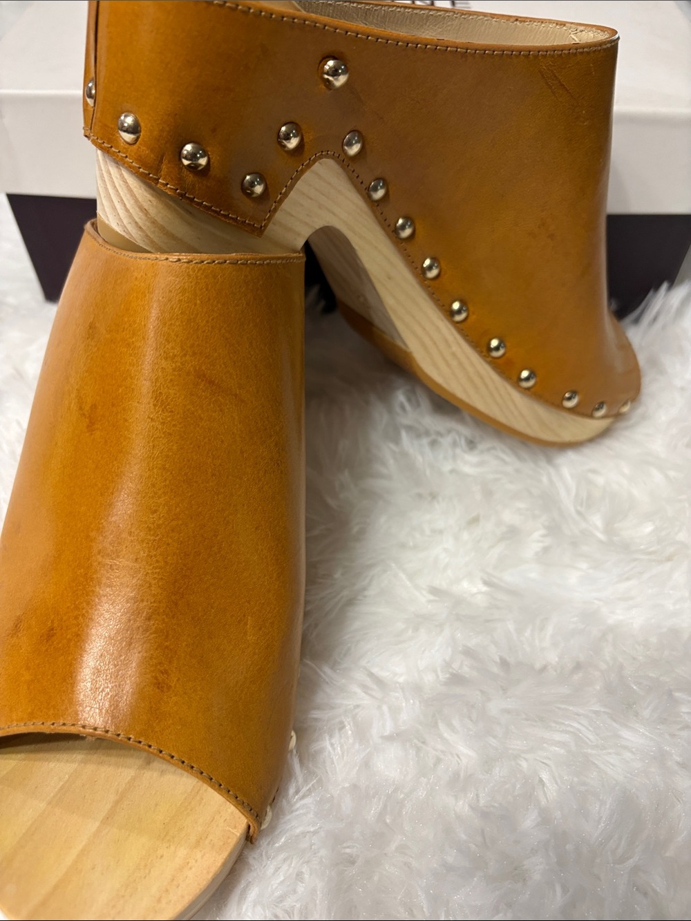 Etienne Aigner Cognac Leather Stud Clog Mule - Picture 5 of 6